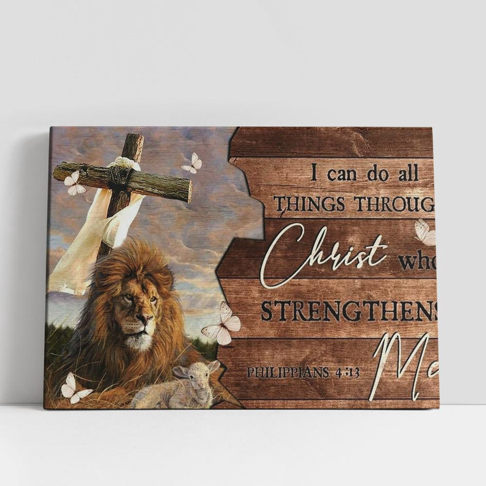 Christian Canvas Wall Art, Cross, Lion Drawing, Lamb Of God, I Can Do All Things Through Christ Canvas Poster
