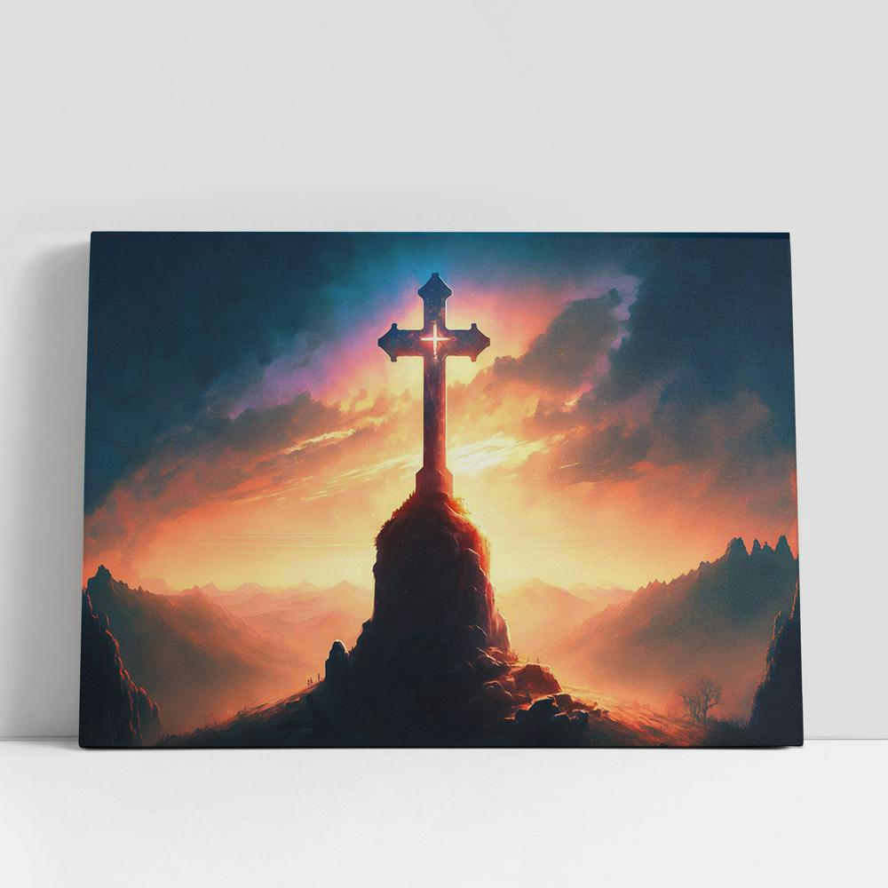 Christian Canvas Wall Art, Cross On Calvary Hill Golgotha Mountain Canvas Pictures, Faith Art Decor Christian Canvas Wall Art, Cross On Calvary Hill Golgotha Mountain Canvas Pictures, Faith Art Decor