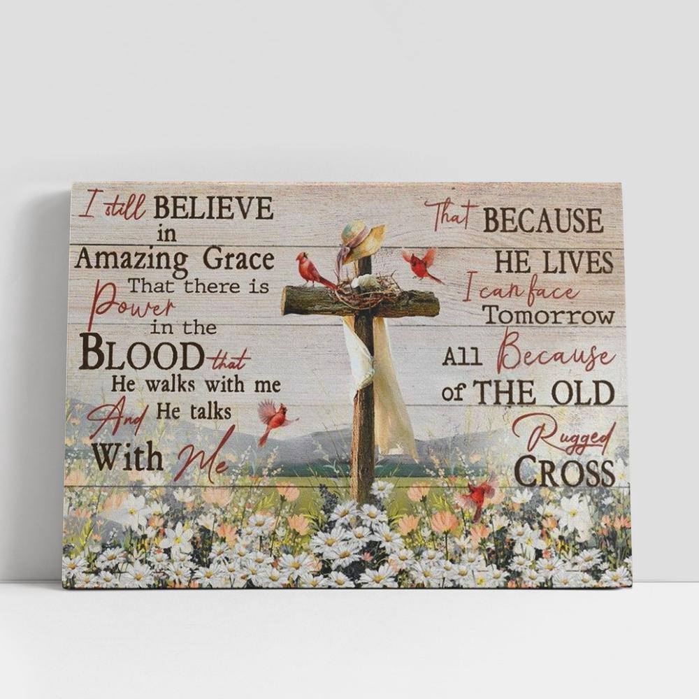 Christian Canvas Wall Art, Cross Symbol, Daisy Field, Cardinal, I Still Believe In Amazing Grace Canvas Poster