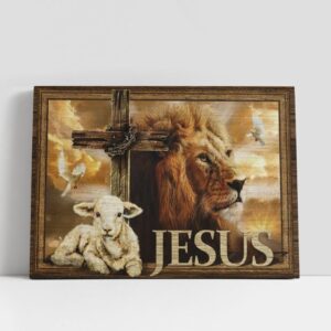 Christian Canvas Wall Art, Cute Lamb, Cross…