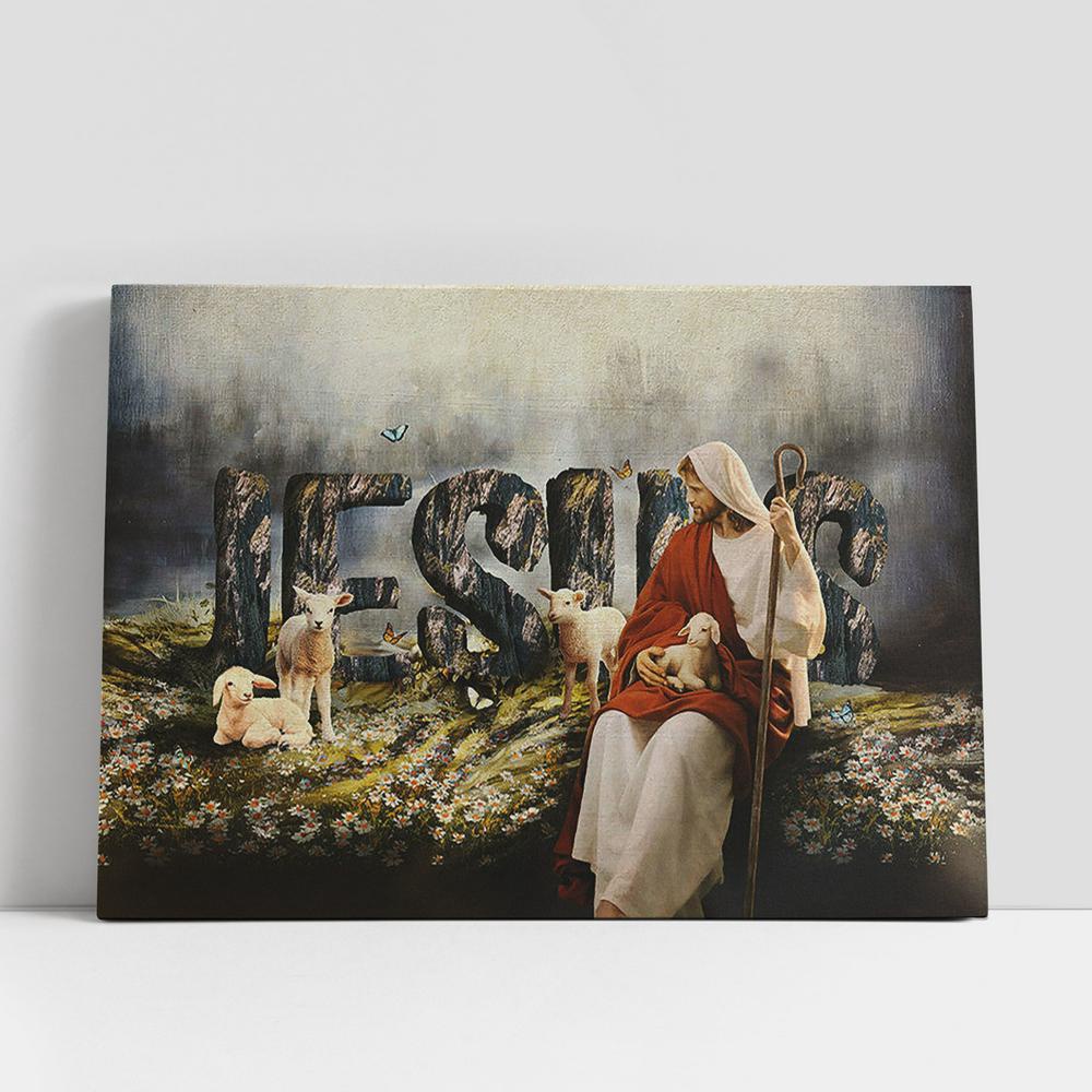 Christian Canvas Wall Art, Daisy Field White Lamb Jesus Canvas Wall Art