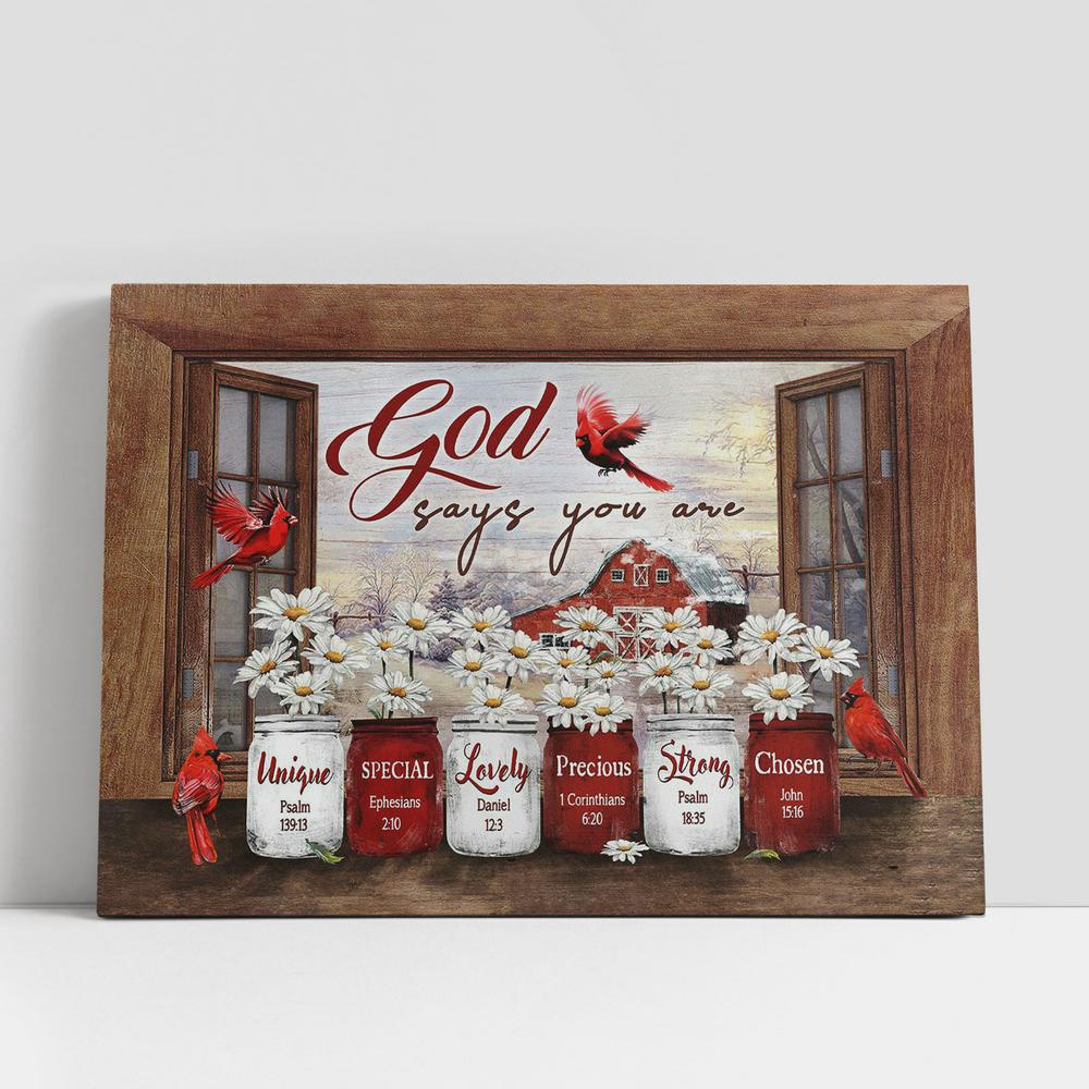 Christian Canvas Wall Art, Daisy Flower Red Cardinal God Says You Are Canvas Prints, Religious Canvas Art