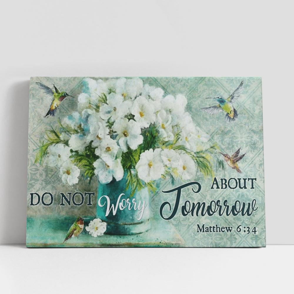 Christian Canvas Wall Art, Do Not Worry About Tomorrow Flower Hummingbird Large Canvas Art
