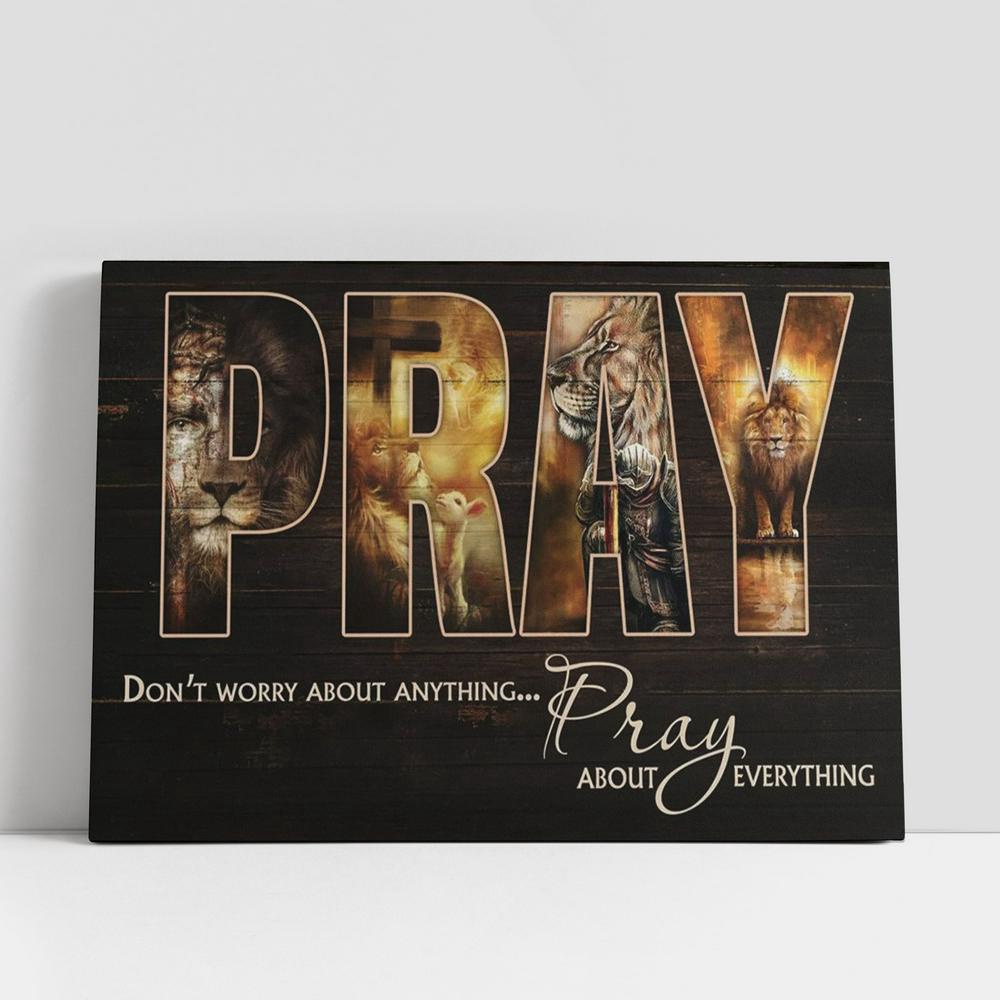 Christian Canvas Wall Art, Don’t Worry About Anything Pray About Everything Canvas, Lion Jesus Warrior Sheep Large Canvas Art