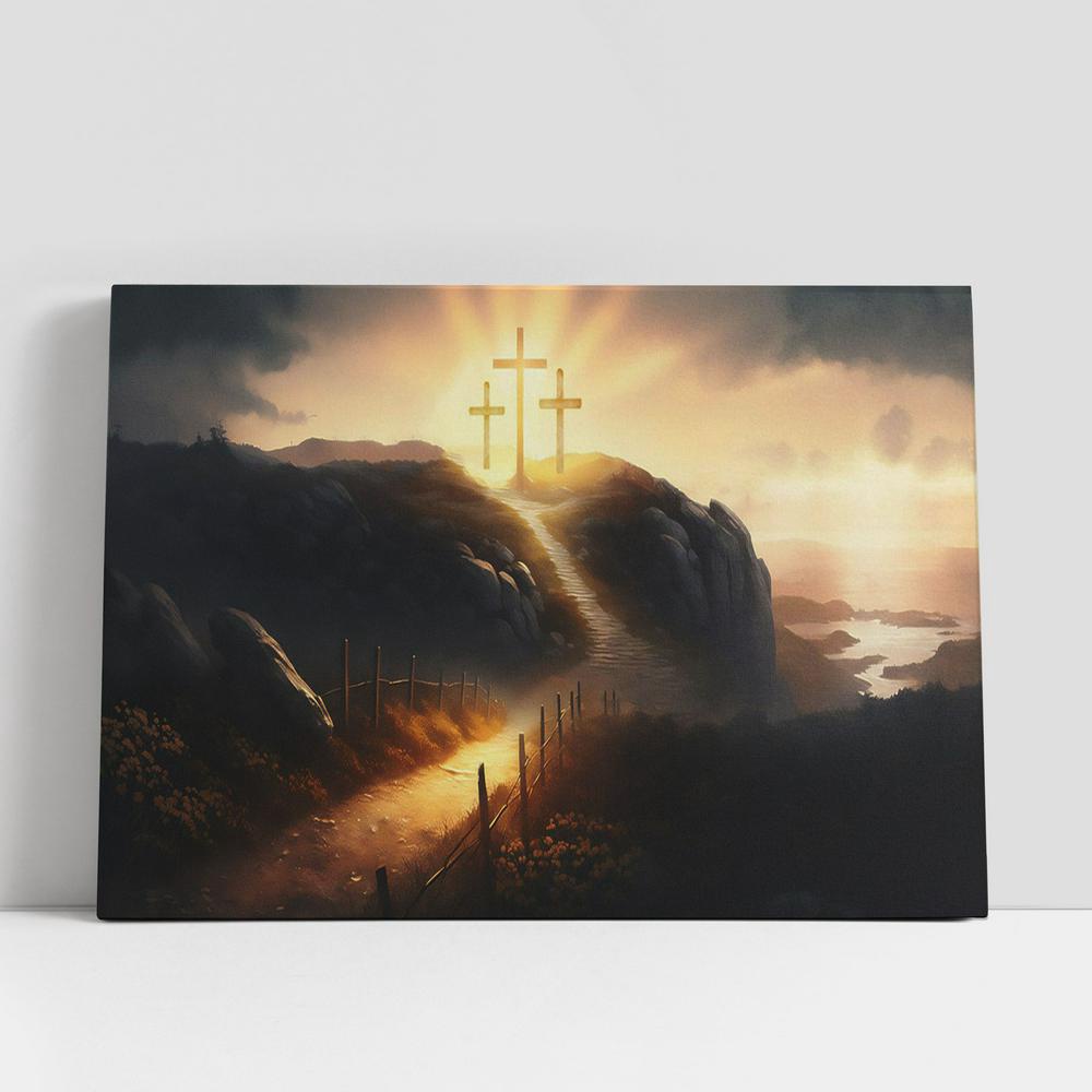 Christian Canvas Wall Art, Easter Cross Dawn Canvas Pictures, Faith Art Decor