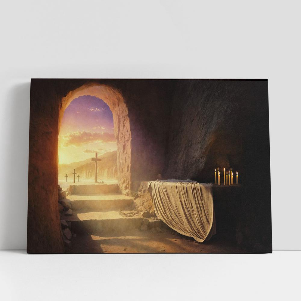 Christian Canvas Wall Art, Empty Tomb Christ With Crucifixes Canvas Pictures, Faith Art Decor