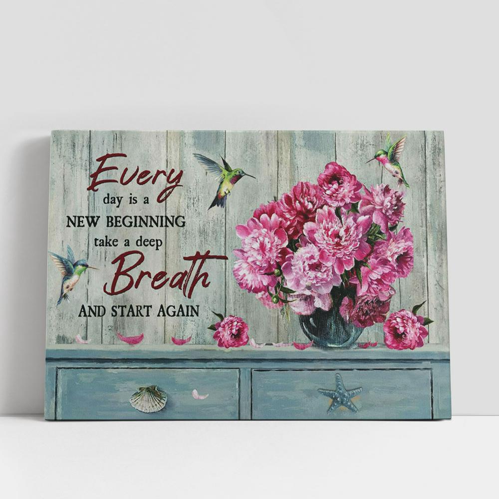 Christian Canvas Wall Art, Every Day Is A New Begining Hummingbirds Carnation Vase Large Canvas Art