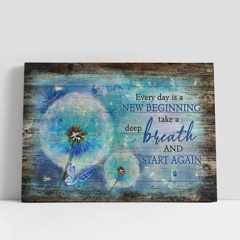 Christian Canvas Wall Art, Every Day Is A New Beginning Blue Butterfly Dandelion Canvas Wall Art