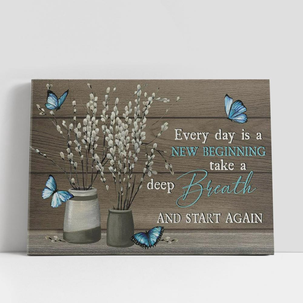 Christian Canvas Wall Art, Every Day Is A New Beginning Butterfly Flower Christian Gifts Canvas Wall Art