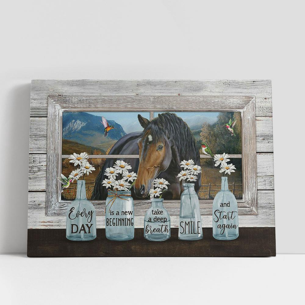 Christian Canvas Wall Art, Every Day Is A New Beginning Canvas, Baby Daisy Vase Quarter Horse Hummingbird Canvas Wall Art