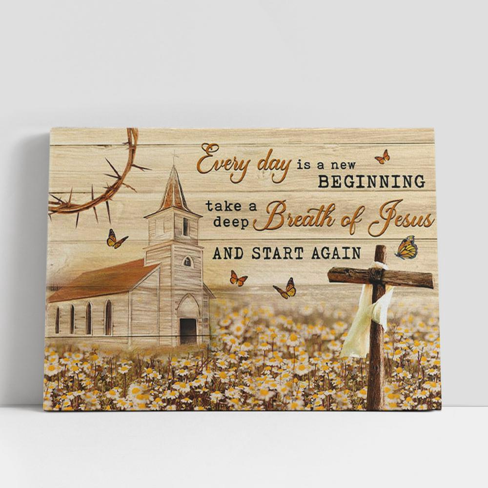 Christian Canvas Wall Art, Every Day Is A New Beginning Canvas Wall Art, Farmhouse