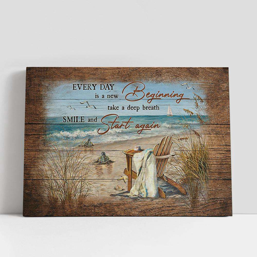 Christian Canvas Wall Art, Every Day Is A New Beginning Sea Turtle Wall Art Canvas