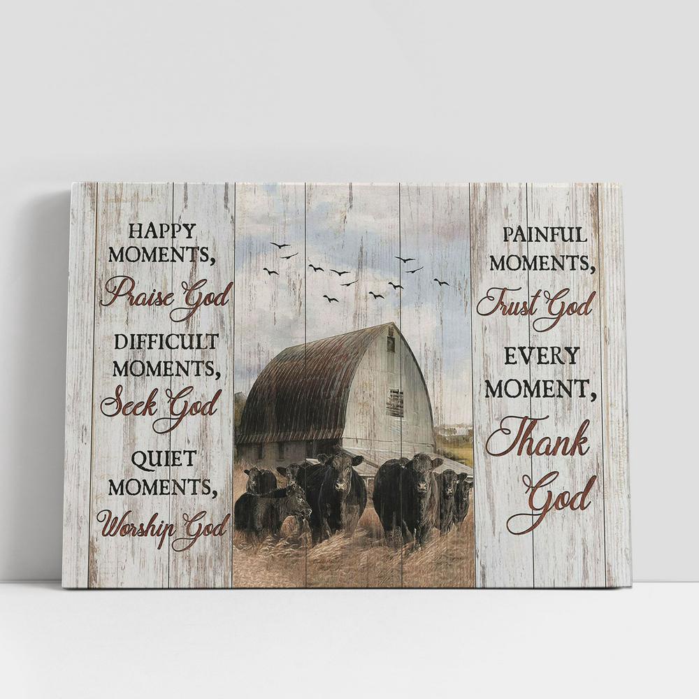 Christian Canvas Wall Art, Every Moment Thank God Aberdeen Angus Tranquil Farm Canvas Wall Art