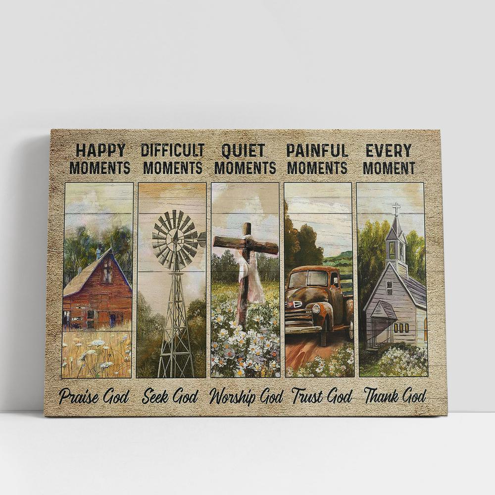 Christian Canvas Wall Art, Every Moment Thank God Farm Peaceful Farmhouse Canvas Wall Art