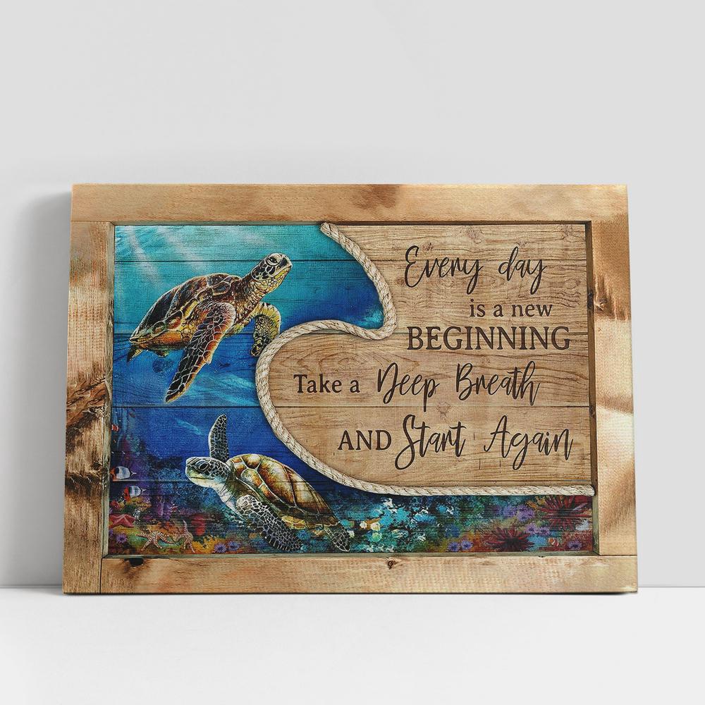 Christian Canvas Wall Art, Every day is a new beginning Sea turtle Canvas Wall Art