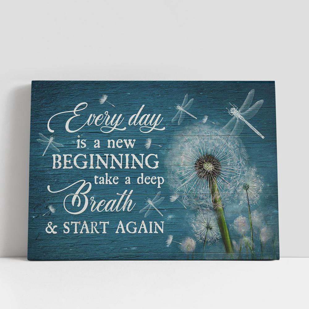 Christian Canvas Wall Art, Everyday Is A New Beginning Dandelion Dragonfly Canvas Wall Art