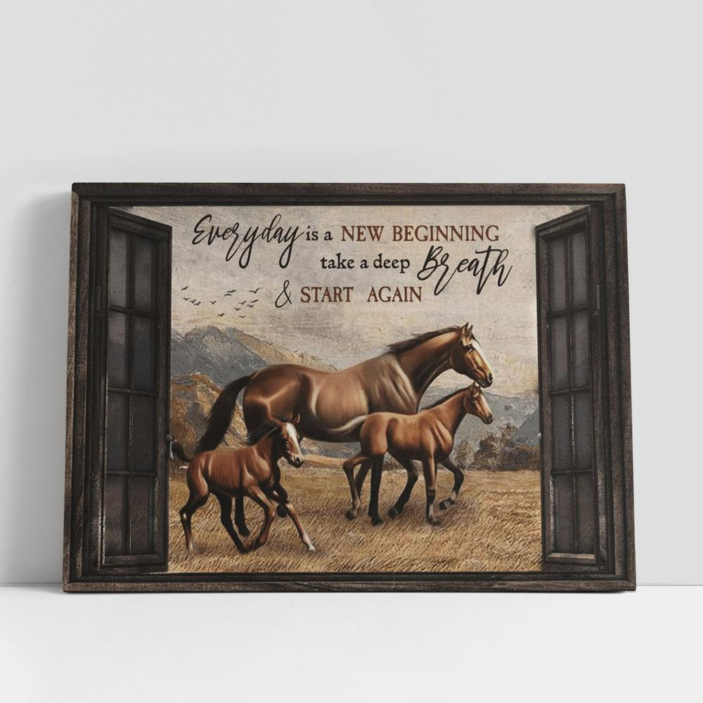 Christian Canvas Wall Art, Everyday Is A New Beginning Horses Canvas Poster