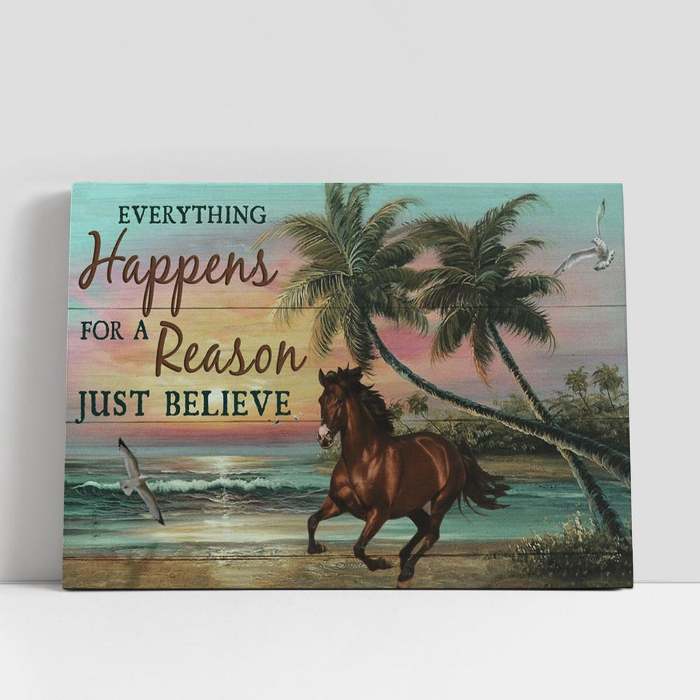 Christian Canvas Wall Art, Everything Happens For A Reason Running Horse Canvas Prints, Religious Home Decor