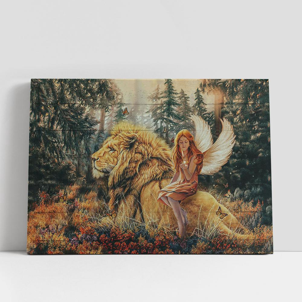 Christian Canvas Wall Art, Fairy Lion Of Judah Autumn Forest Canvas Wall Art