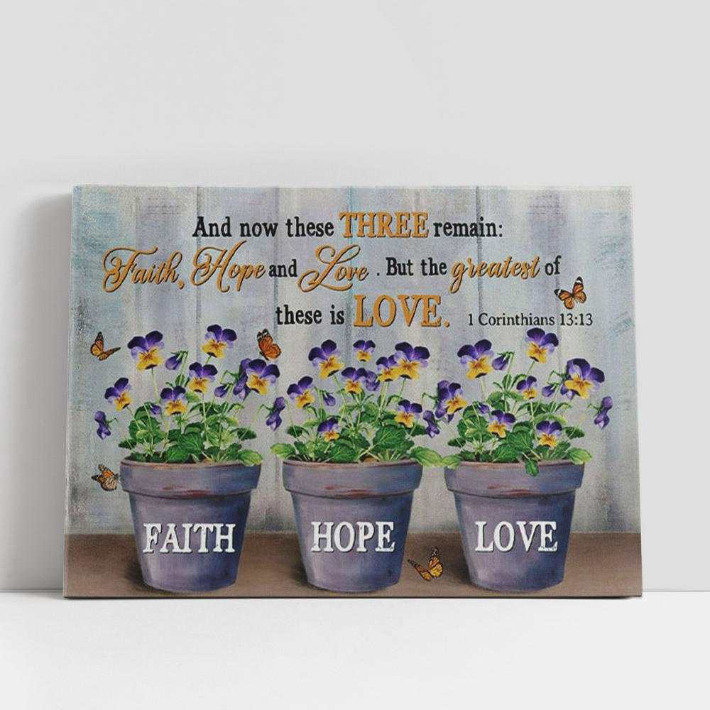 Christian Canvas Wall Art, Faith Hope Love Canvas Wall Art, Butterfly Flower Vases