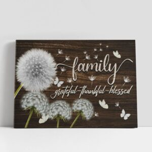 Christian Canvas Wall Art, Family Grateful Thankful…