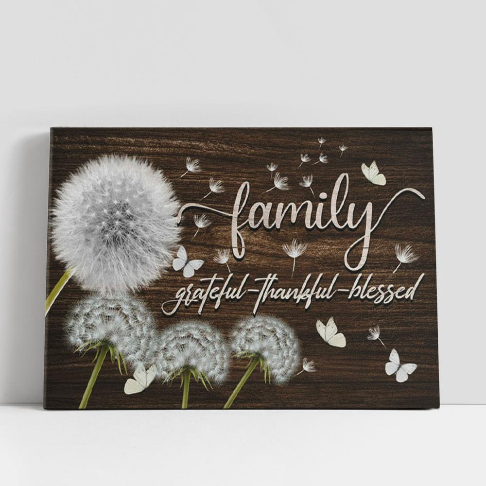 Christian Canvas Wall Art, Family Grateful Thankful Blessed Canvas Wall Art, Dandelions