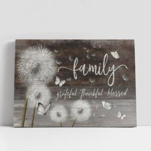 Christian Canvas Wall Art, Family Grateful Thankful…