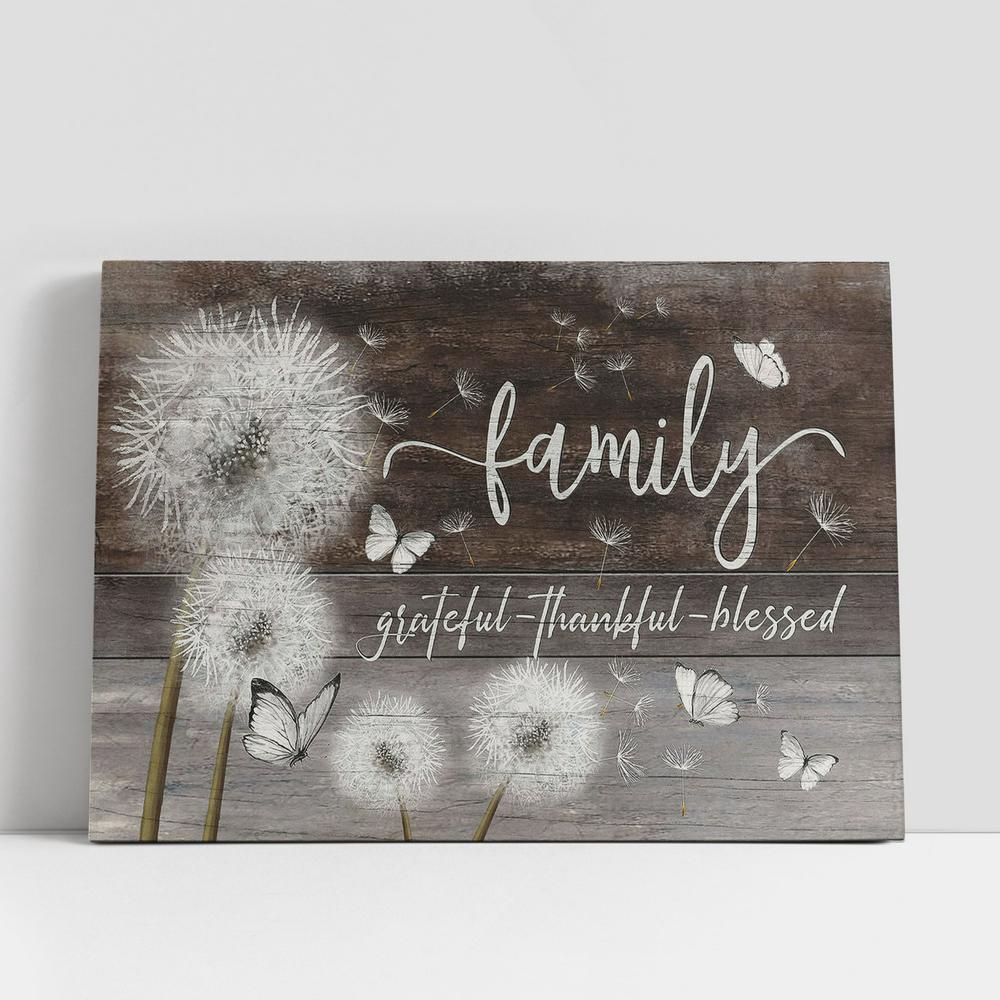Christian Canvas Wall Art, Family Grateful Thankful Blessed Dandelion Butterfly Canvas Wall Art