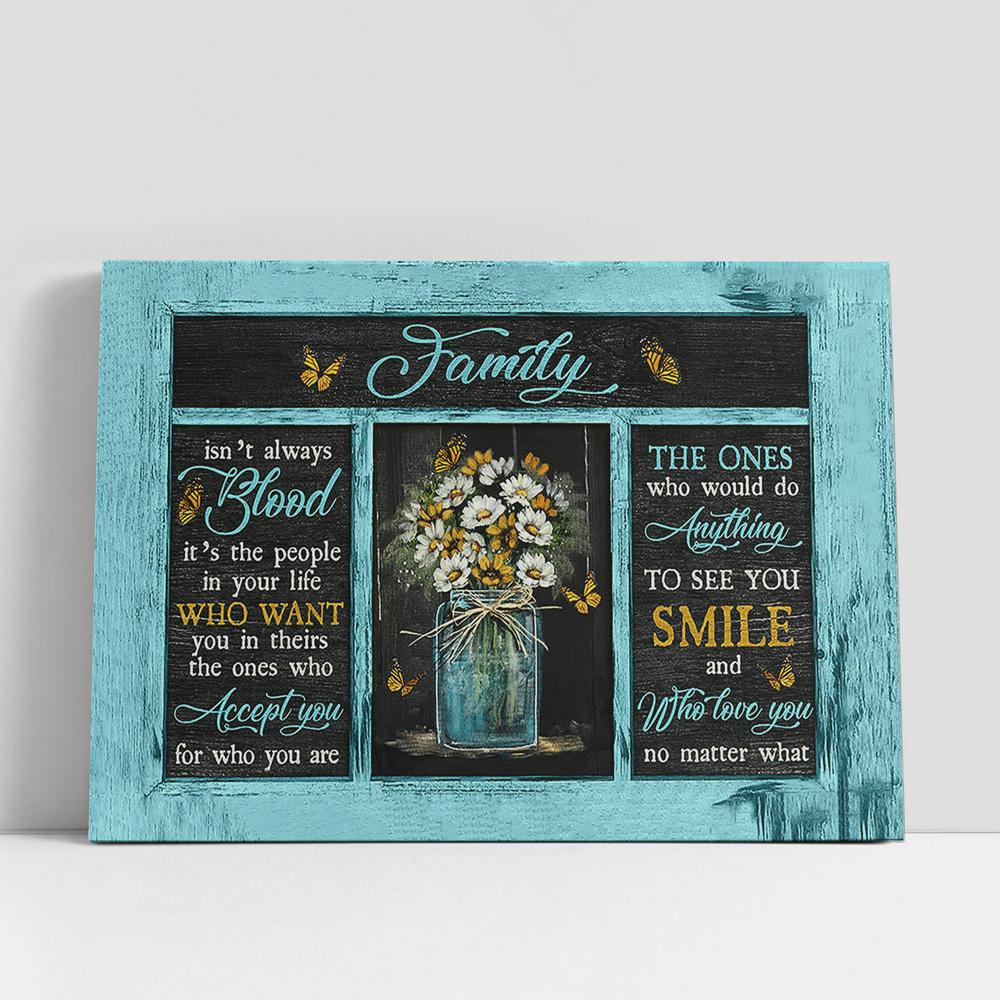 Christian Canvas Wall Art, Family Isn’t Always Blood Flower Yellow Butterfly Large Canvas Art