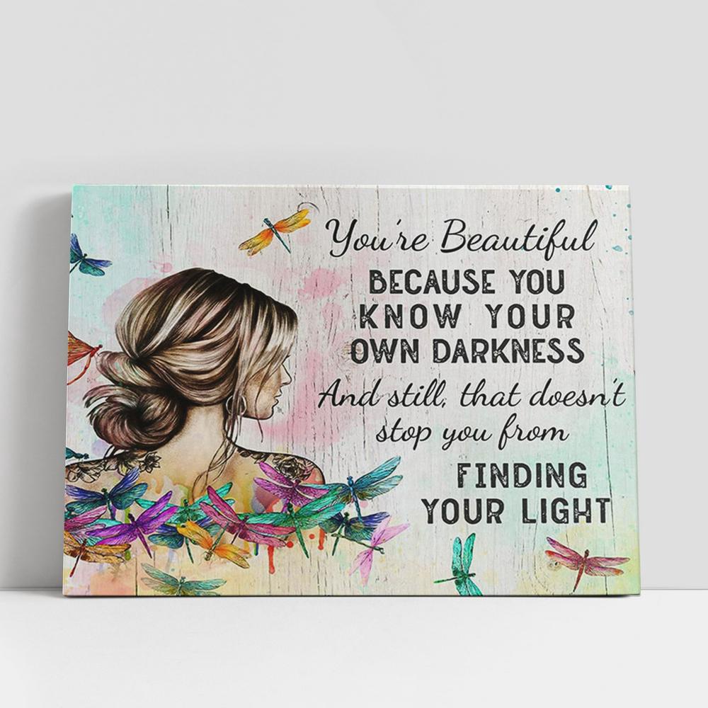 Christian Canvas Wall Art, Finding Your Light Canvas Wall Art, Hippie Dragonfly Wall Art, Encouraging Gifts For Women