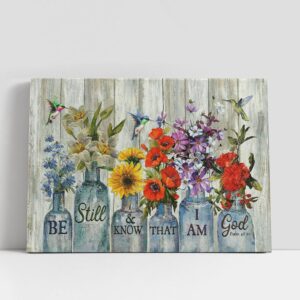 Christian Canvas Wall Art, Flower Hummingbird Be…