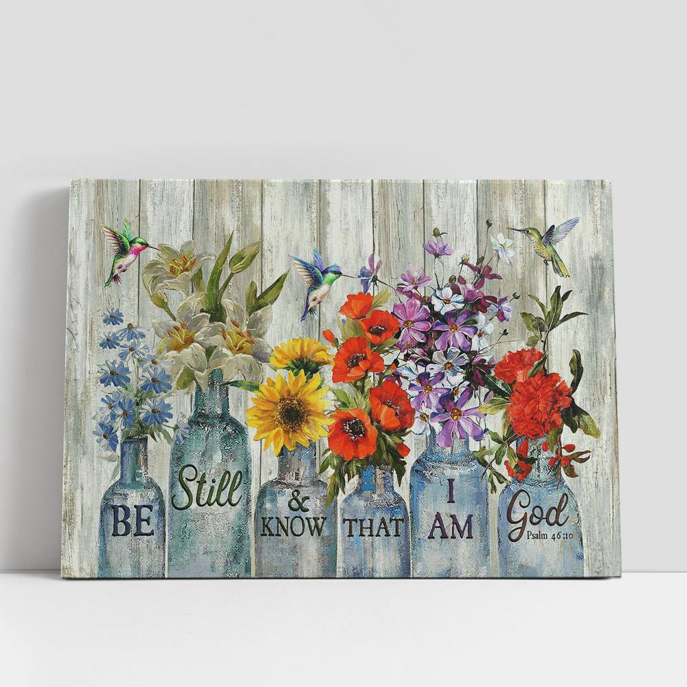 Christian Canvas Wall Art, Flower Hummingbird Be Still And Know That I Am God Canvas Prints, Religious Canvas Art