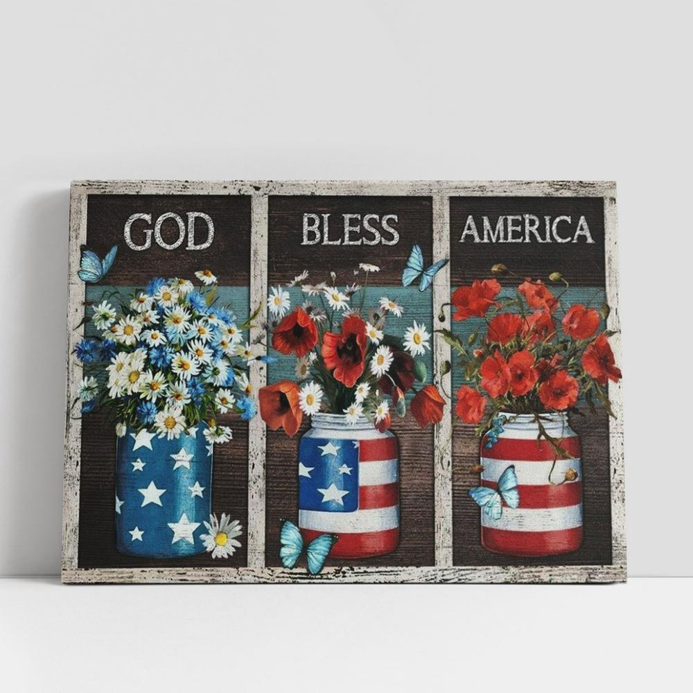 Christian Canvas Wall Art, Flower Vases God Bless America Canvas Poster