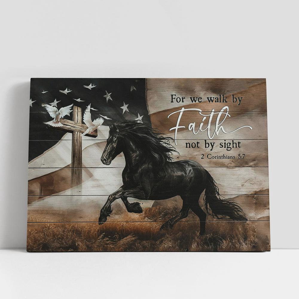 Christian Canvas Wall Art, For we walk by faith Black horse Canvas Wall Art