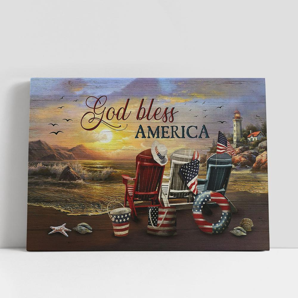 Christian Canvas Wall Art, God Bless America Beach Chair American Flag Canvas Wall Art Christian Canvas Wall Art, God Bless America Beach Chair American Flag Canvas Wall Art