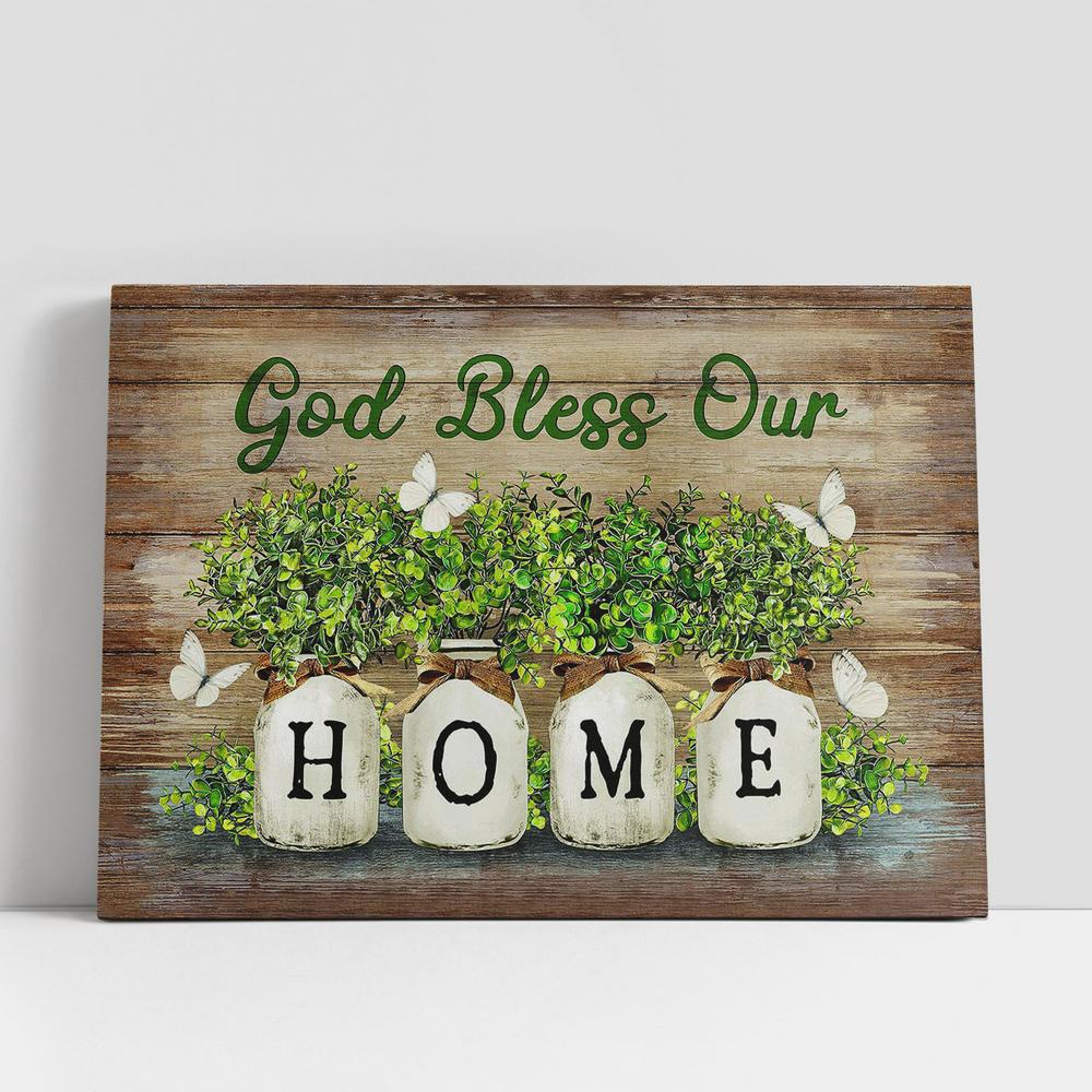 Christian Canvas Wall Art, God Bless Our Home Baby Rubber Plant Vase White Butterfly Canvas Wall Art Christian Canvas Wall Art, God Bless Our Home Baby Rubber Plant Vase White Butterfly Canvas Wall Art
