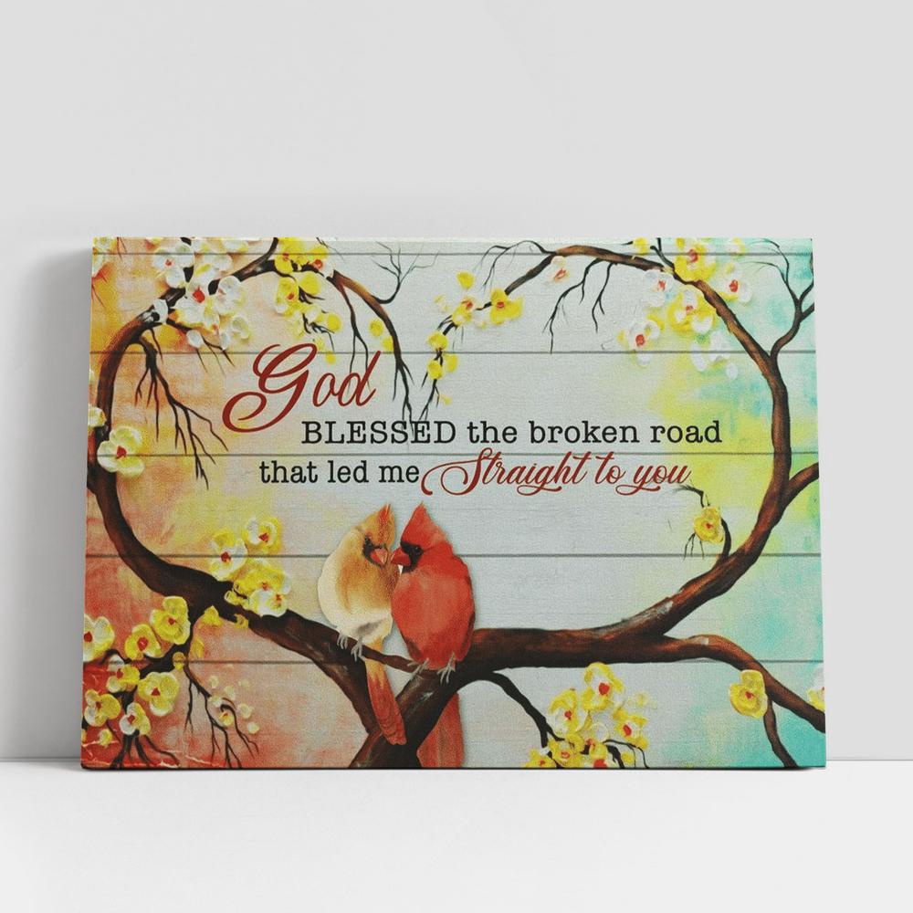 Christian Canvas Wall Art, God Blessed The Broken Road Cardinal Couple Canvas Poster Christian Canvas Wall Art, God Blessed The Broken Road Cardinal Couple Canvas Poster