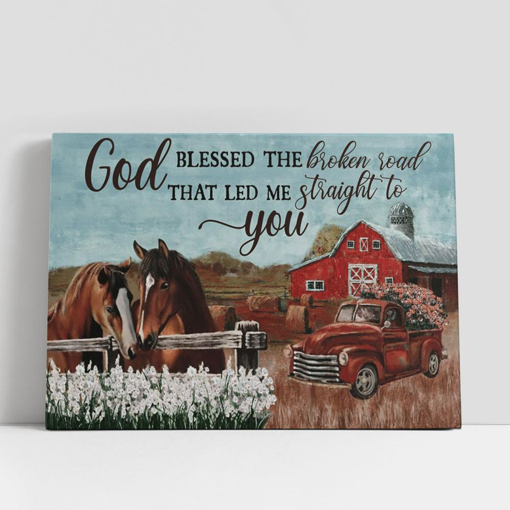 Christian Canvas Wall Art, God Blessed The Broken Road Horses White Flower Field Ladybug Car Canvas Prints, Religious Home Decor Christian Canvas Wall Art, God Blessed The Broken Road Horses White Flower Field Ladybug Car Canvas Prints, Religious Home Decor