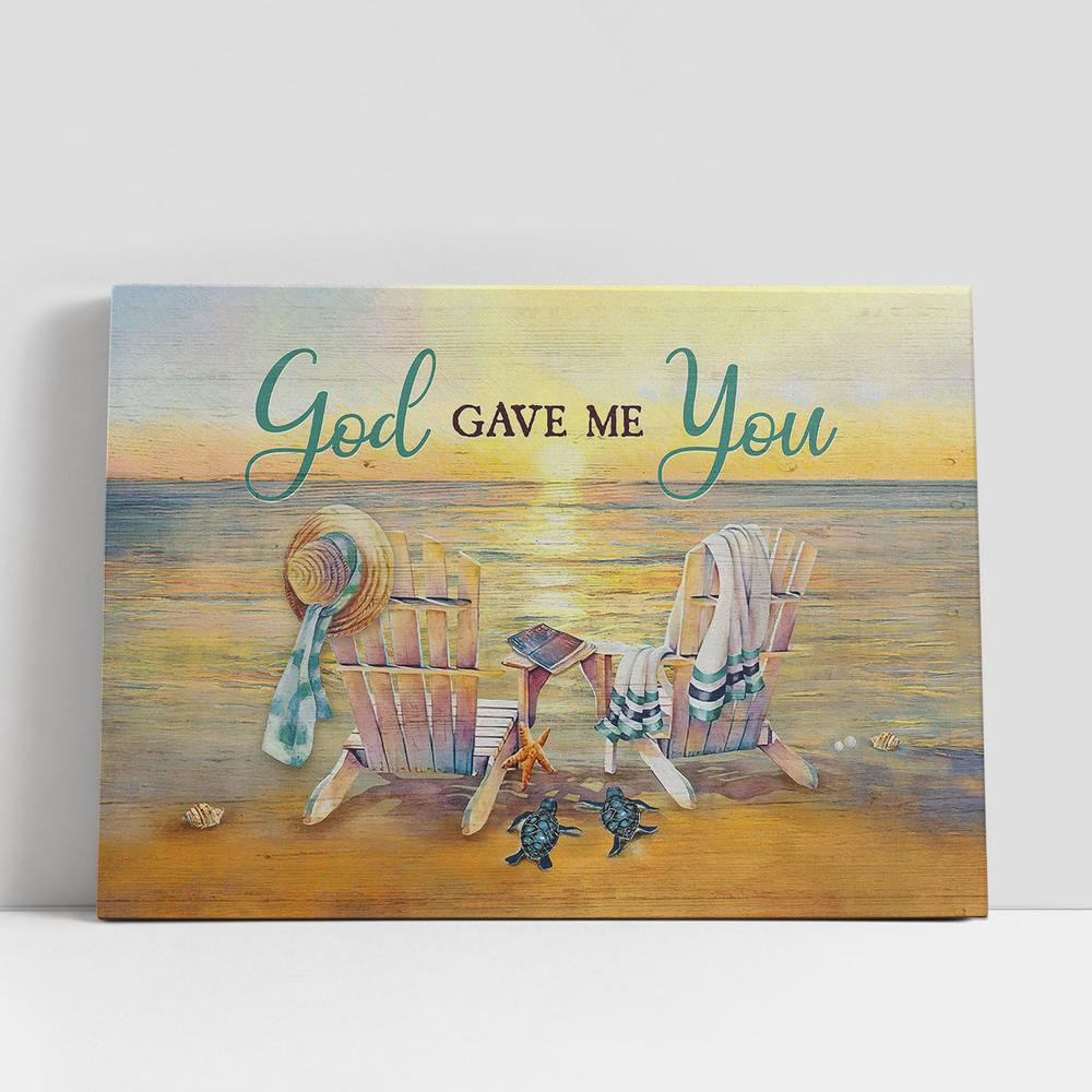 Christian Canvas Wall Art, God Gave Me You Wooden Chair Couple Sea Turtle Canvas Wall Art Christian Canvas Wall Art, God Gave Me You Wooden Chair Couple Sea Turtle Canvas Wall Art