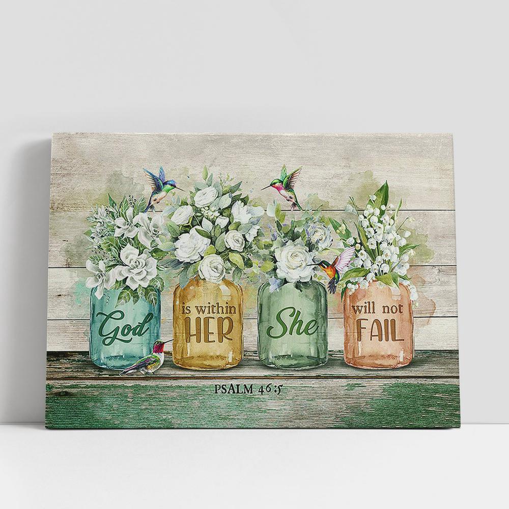 Christian Canvas Wall Art, God Is Within Her, She Will Not Fail Hummingbird, Gorgeous Flower Wall Art Canvas Christian Canvas Wall Art, God Is Within Her, She Will Not Fail Hummingbird, Gorgeous Flower Wall Art Canvas