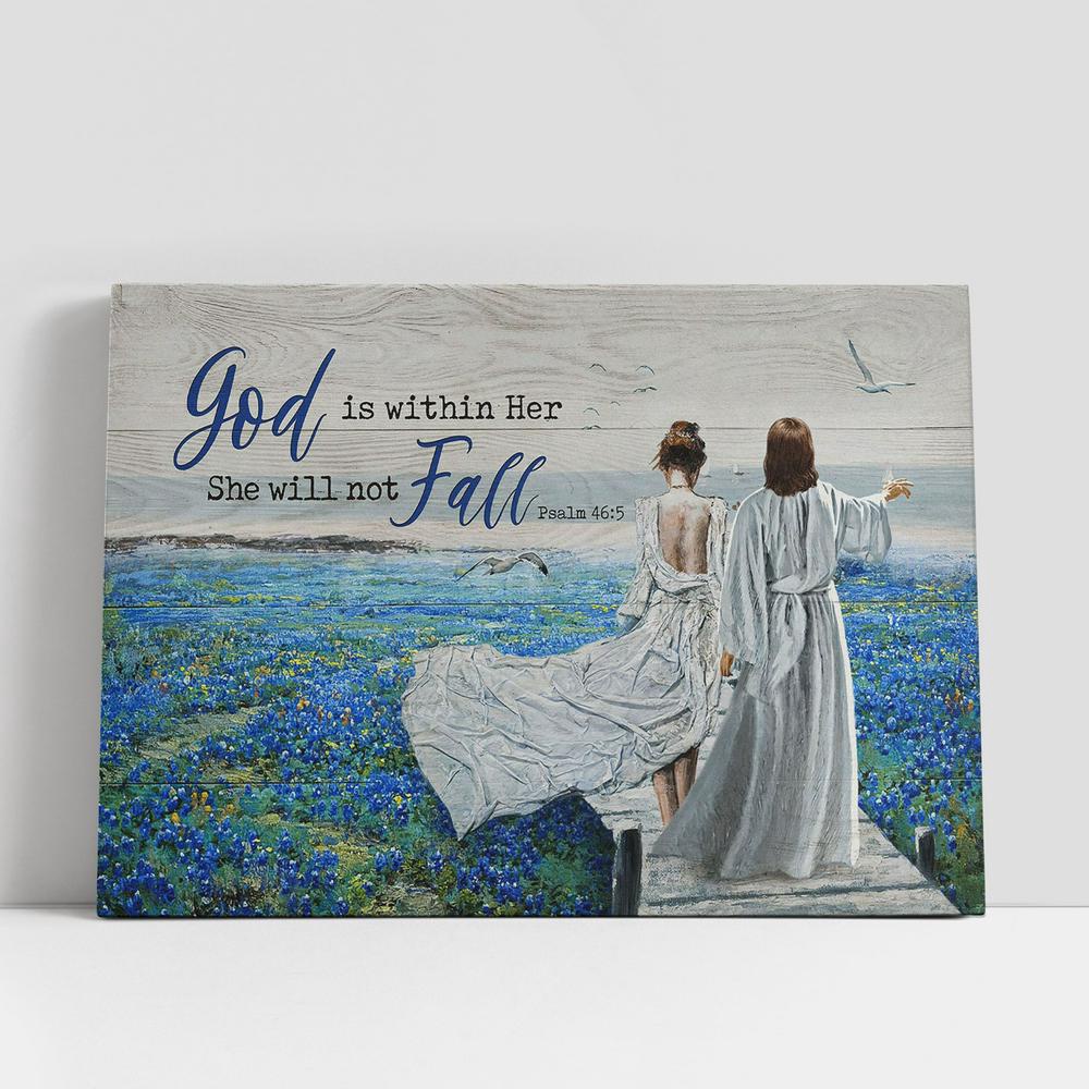 Christian Canvas Wall Art, God Is Within Her, She Will Not Fall Canvas, Blue Flower Field, Walking With Jesus Wall Art Canvas Christian Canvas Wall Art, God Is Within Her, She Will Not Fall Canvas, Blue Flower Field, Walking With Jesus Wall Art Canvas
