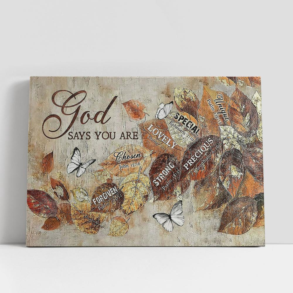 Christian Canvas Wall Art, God Says You Are Autumn Leaves White Butterfly Canvas Wall Art Christian Canvas Wall Art, God Says You Are Autumn Leaves White Butterfly Canvas Wall Art