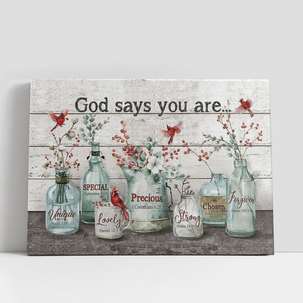 Christian Canvas Wall Art, God Says You Are Baby Flower Cardinal Canvas Wall Art Christian Canvas Wall Art, God Says You Are Baby Flower Cardinal Canvas Wall Art
