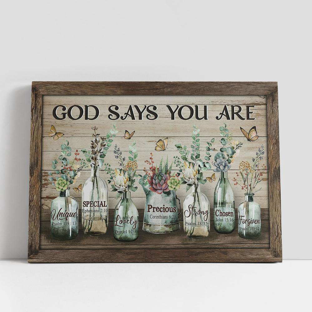 Christian Canvas Wall Art, God Says You Are Baby Flower Vintage Garden Yellow Butterfly Canvas Wall Art