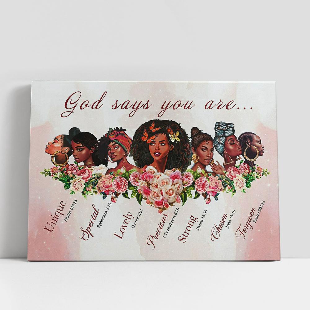 Christian Canvas Wall Art, God Says You Are Black Girl Canvas Wall Art, Scripture Canvas Prints Christian Canvas Wall Art, God Says You Are Black Girl Canvas Wall Art, Scripture Canvas Prints