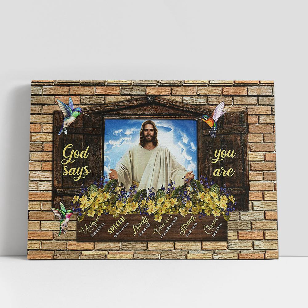 Christian Canvas Wall Art, God Says You Are Canvas, Jesus Christ Hummingbird Yellow Flower Large Canvas Art Christian Canvas Wall Art, God Says You Are Canvas, Jesus Christ Hummingbird Yellow Flower Large Canvas Art