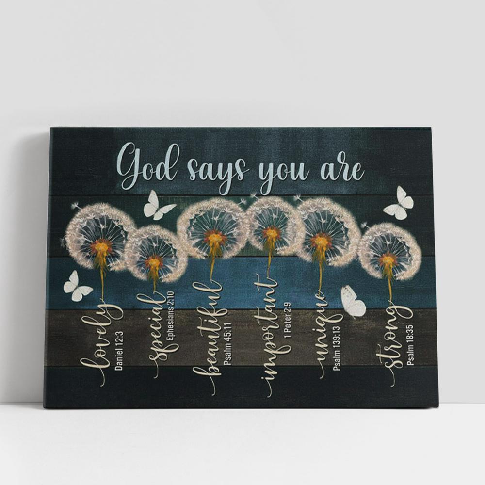 Christian Canvas Wall Art, God Says You Are Canvas Wall Art, Dandelion Butterfly Christian Canvas Wall Art, God Says You Are Canvas Wall Art, Dandelion Butterfly