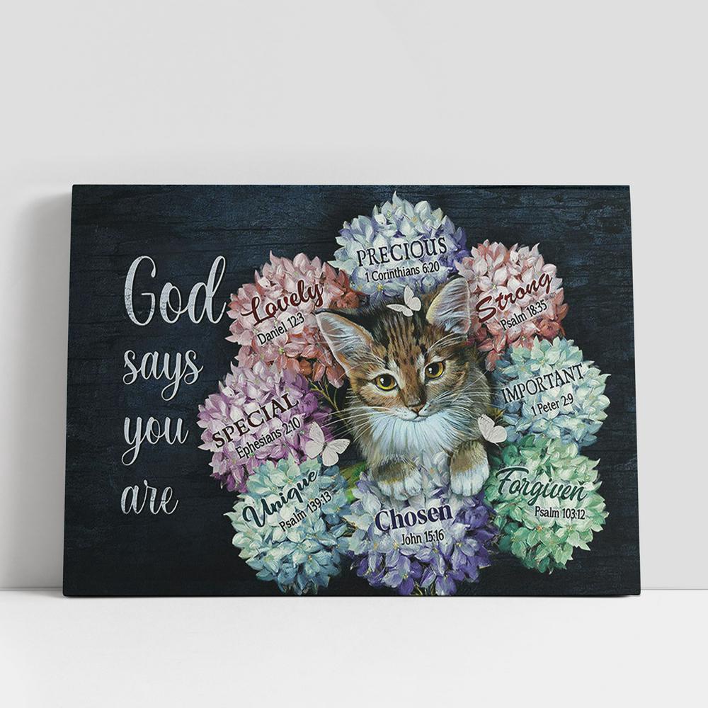 Christian Canvas Wall Art, God Says You Are Cat Hydrangea Butterfly Canvas Wall Art Christian Canvas Wall Art, God Says You Are Cat Hydrangea Butterfly Canvas Wall Art