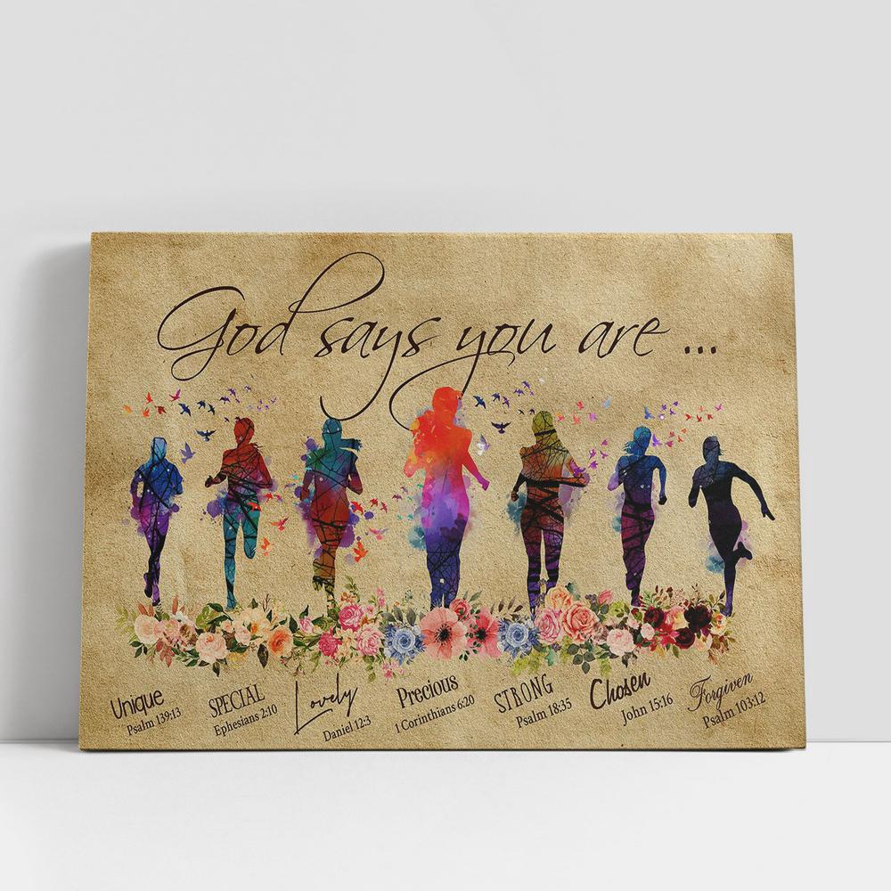 Christian Canvas Wall Art, God Says You Are, Colorful Running Girl Canvas Wall Art, Christian Canvas Art Christian Canvas Wall Art, God Says You Are, Colorful Running Girl Canvas Wall Art, Christian Canvas Art