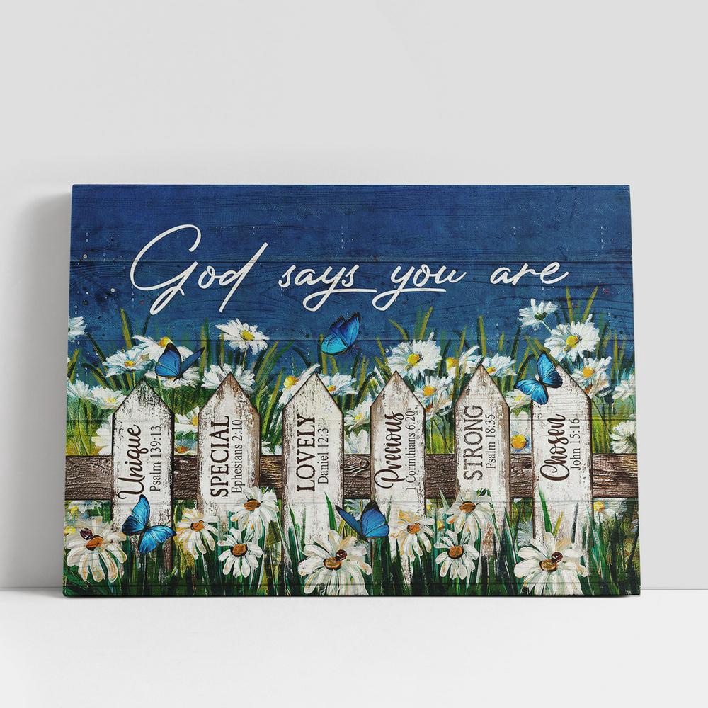 Christian Canvas Wall Art, God Says You Are Daisy Garden Butterfly Canvas Wall Art Christian Canvas Wall Art, God Says You Are Daisy Garden Butterfly Canvas Wall Art